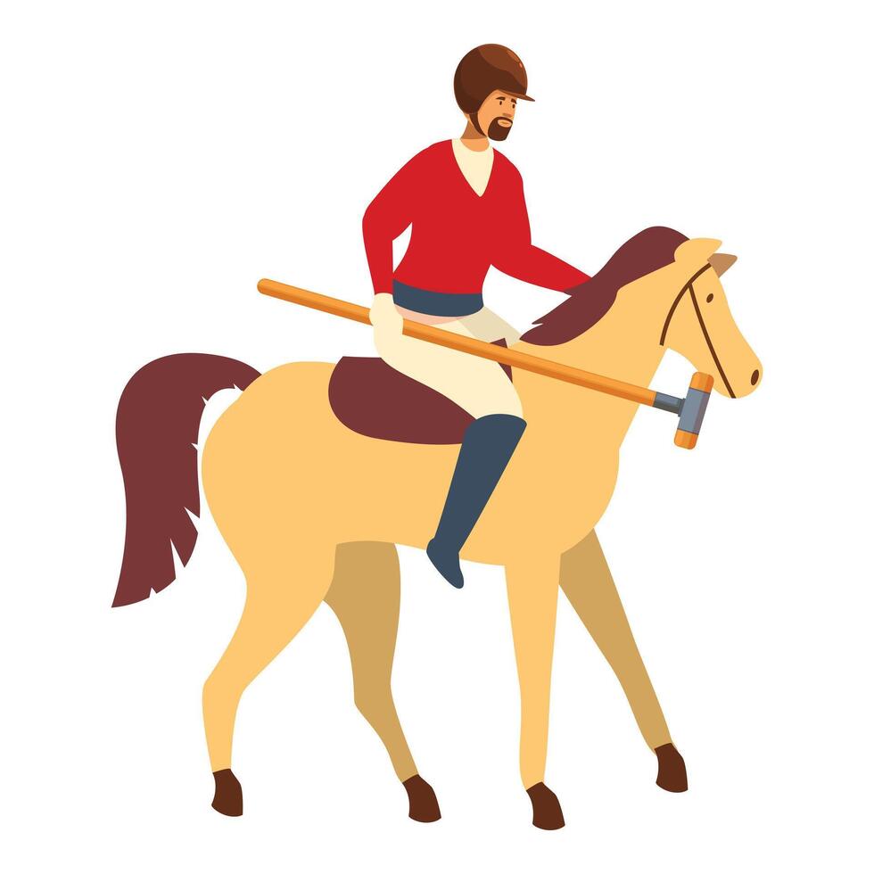 Professional polo player riding horse holding stick participating in tournament vector