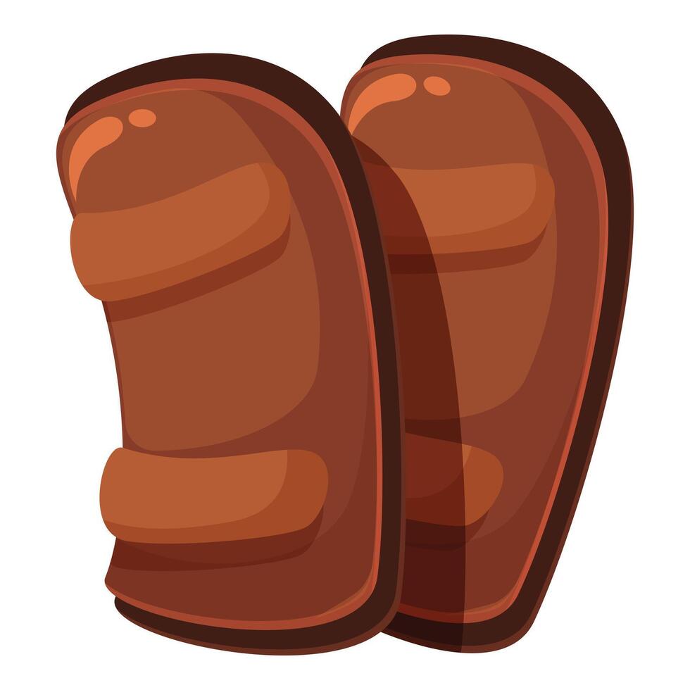 Pair of brown leather shin guards for playing hockey standing up vector