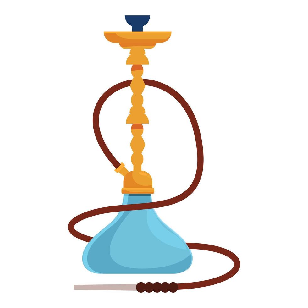 Traditional golden hookah pipe standing with coiled hose vector