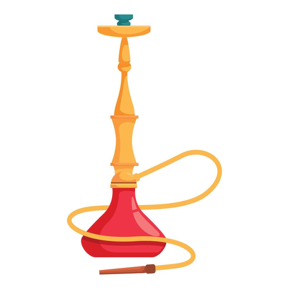 Golden hookah pipe standing with long yellow tube vector