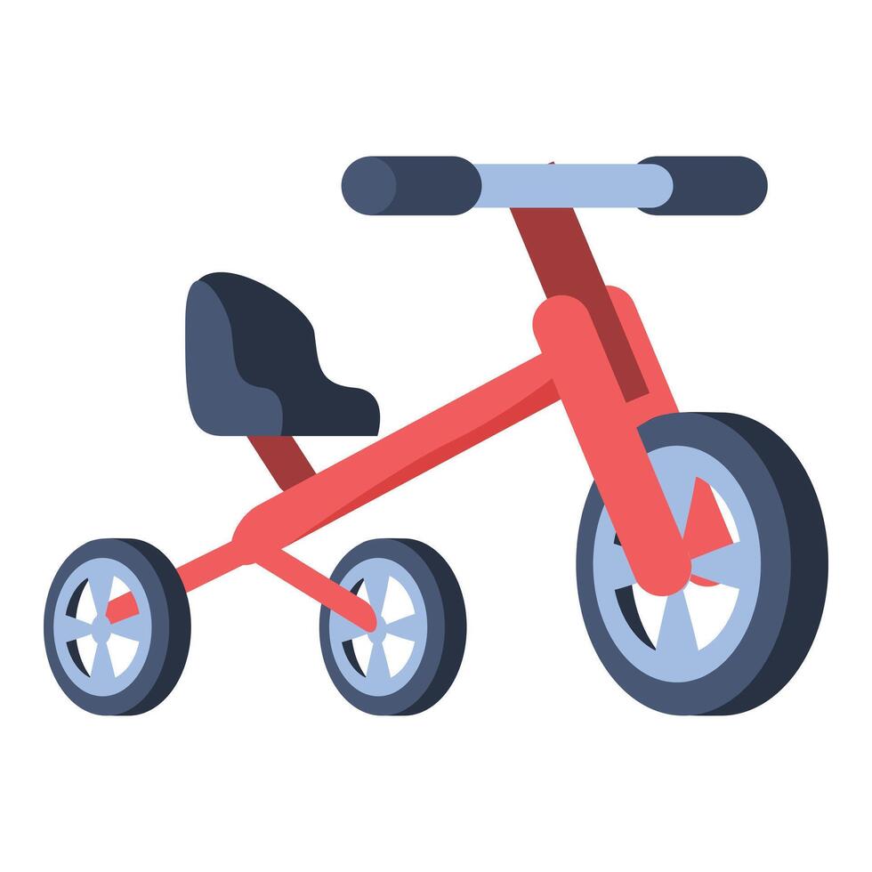 Red three wheeled bicycle standing for children playing vector