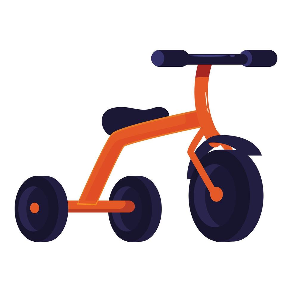 Orange tricycle standing with three wheels and handlebars vector