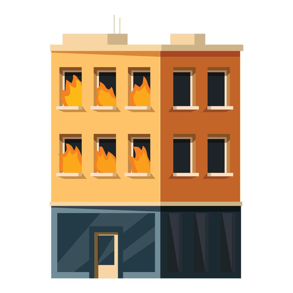 Burning apartment building with flames raging in windows illustration vector