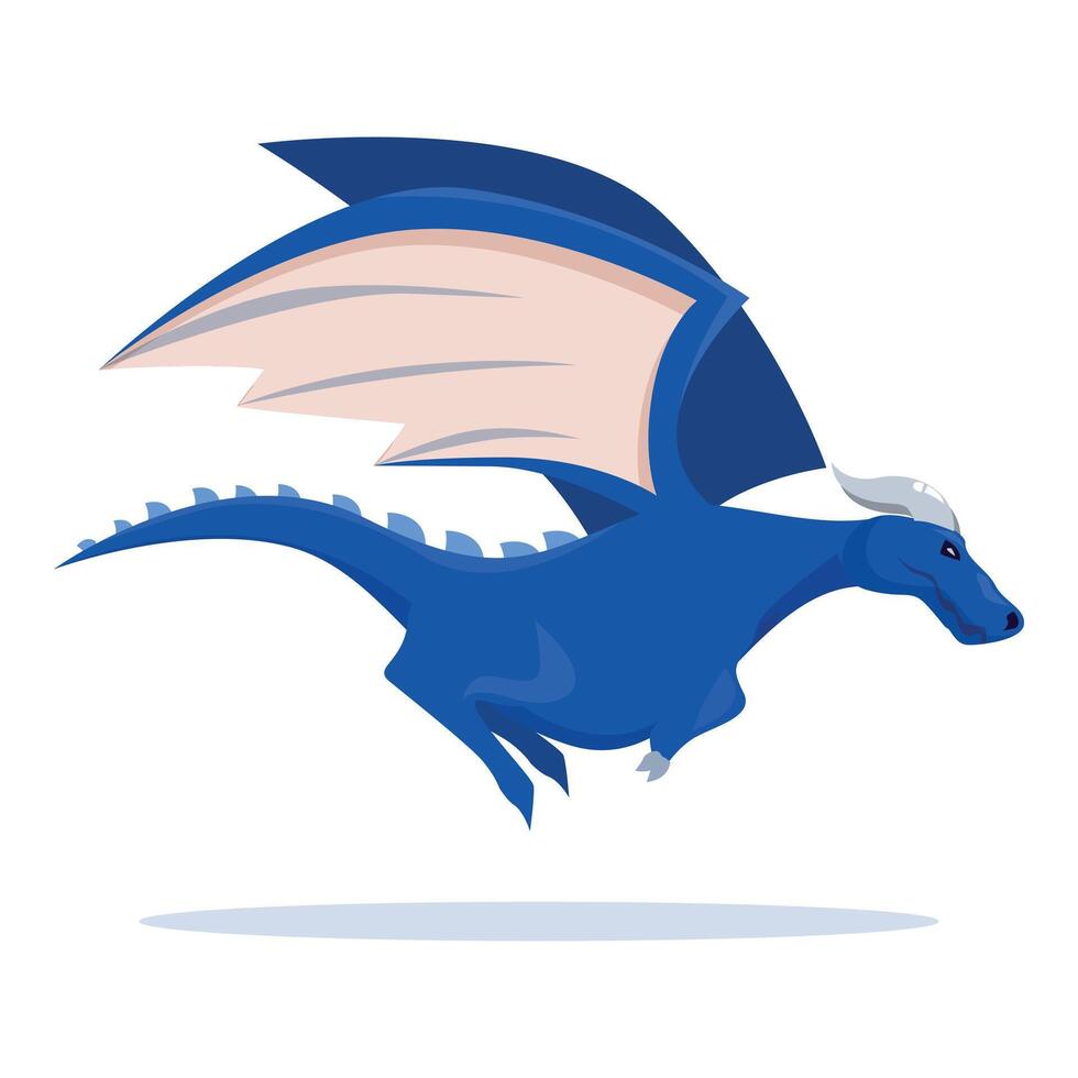 Blue dragon flying spreading its wings vector