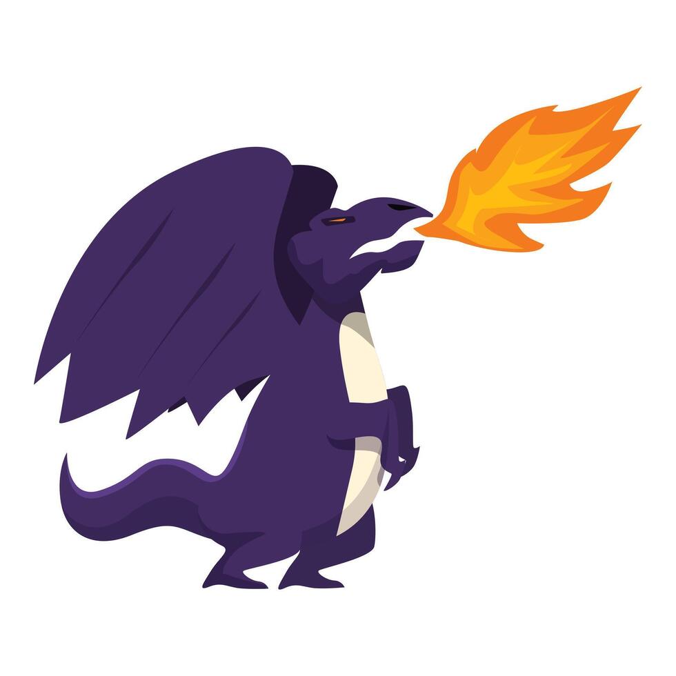 Large purple european dragon standing and breathing fire vector