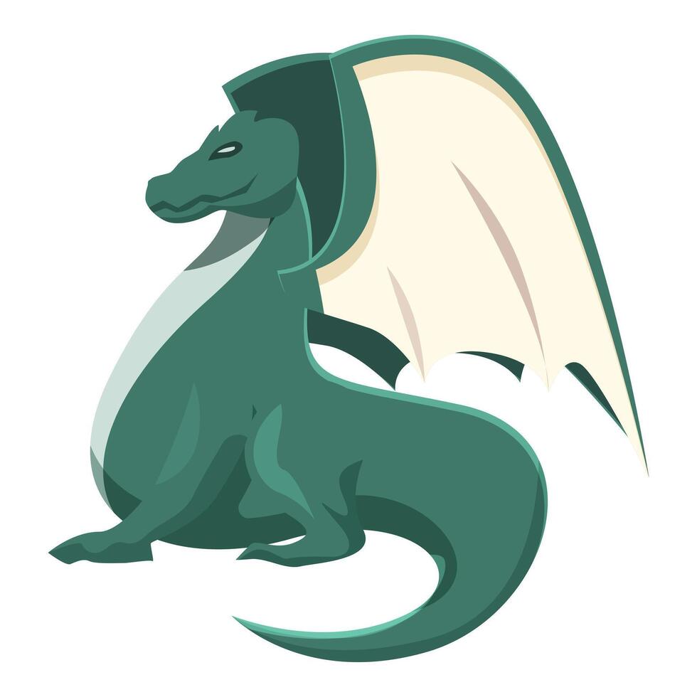 Green fantasy dragon sitting showing its wings vector