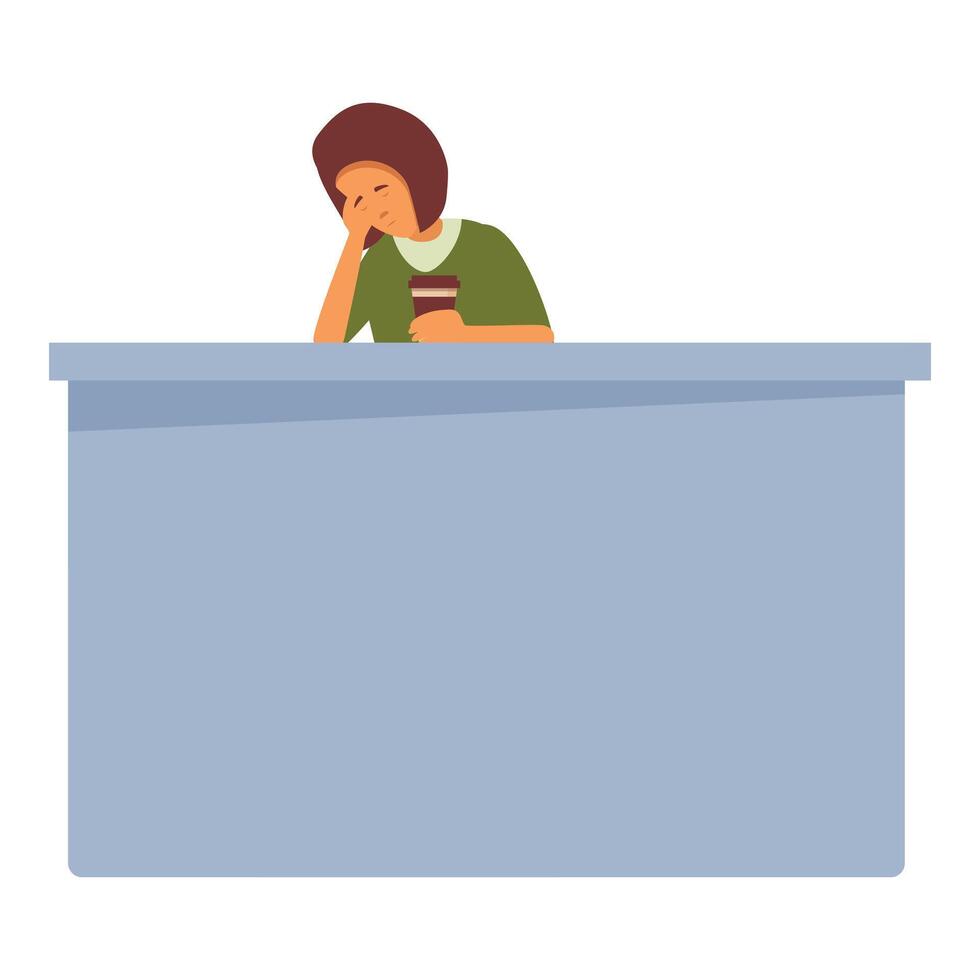 Sad and tired office worker holding coffee at desk vector