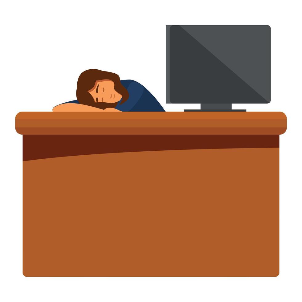 Tired office worker sleeping at desktop computer in office vector
