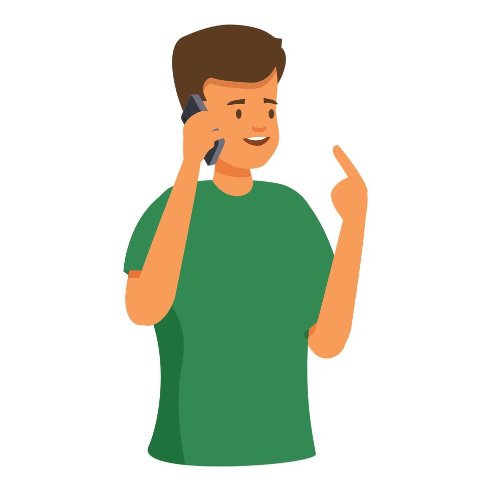 Young man talking on the phone is explaining something vector
