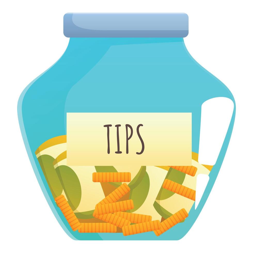 Glass transparent tip jar full of money and coins vector
