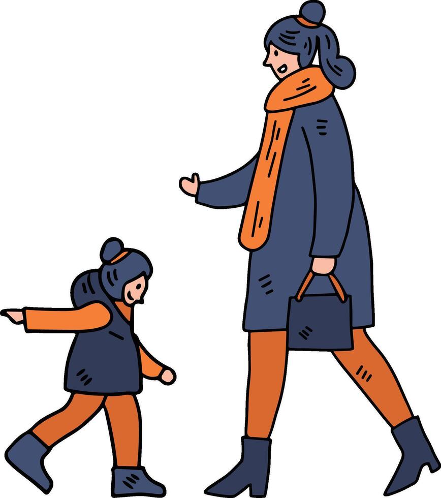 A woman and a child are walking together vector