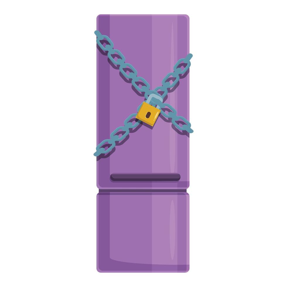 Purple refrigerator is locked with chain and padlock for diet restriction vector