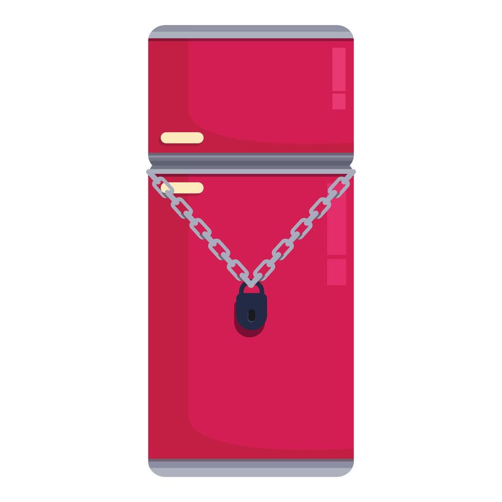 Red refrigerator is locked with chain and padlock representing dieting concept vector