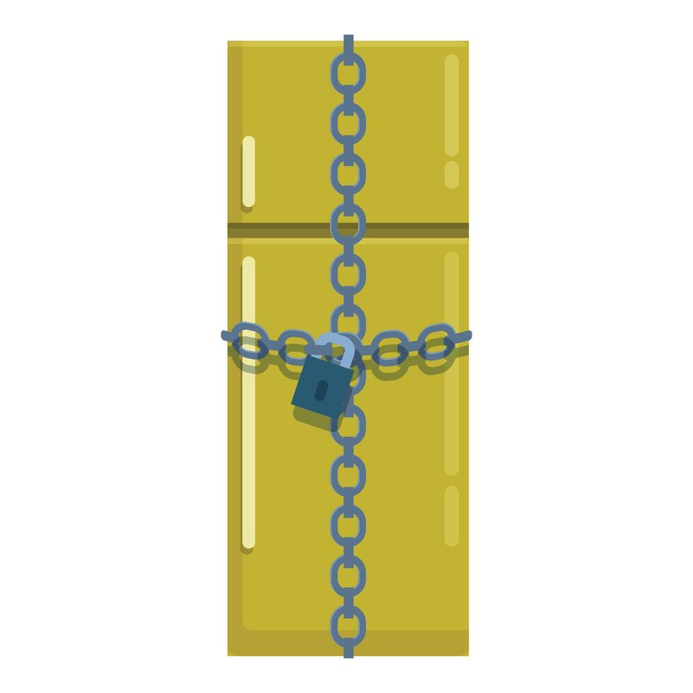 Refrigerator with padlock and steel chain wrapped around preventing access vector