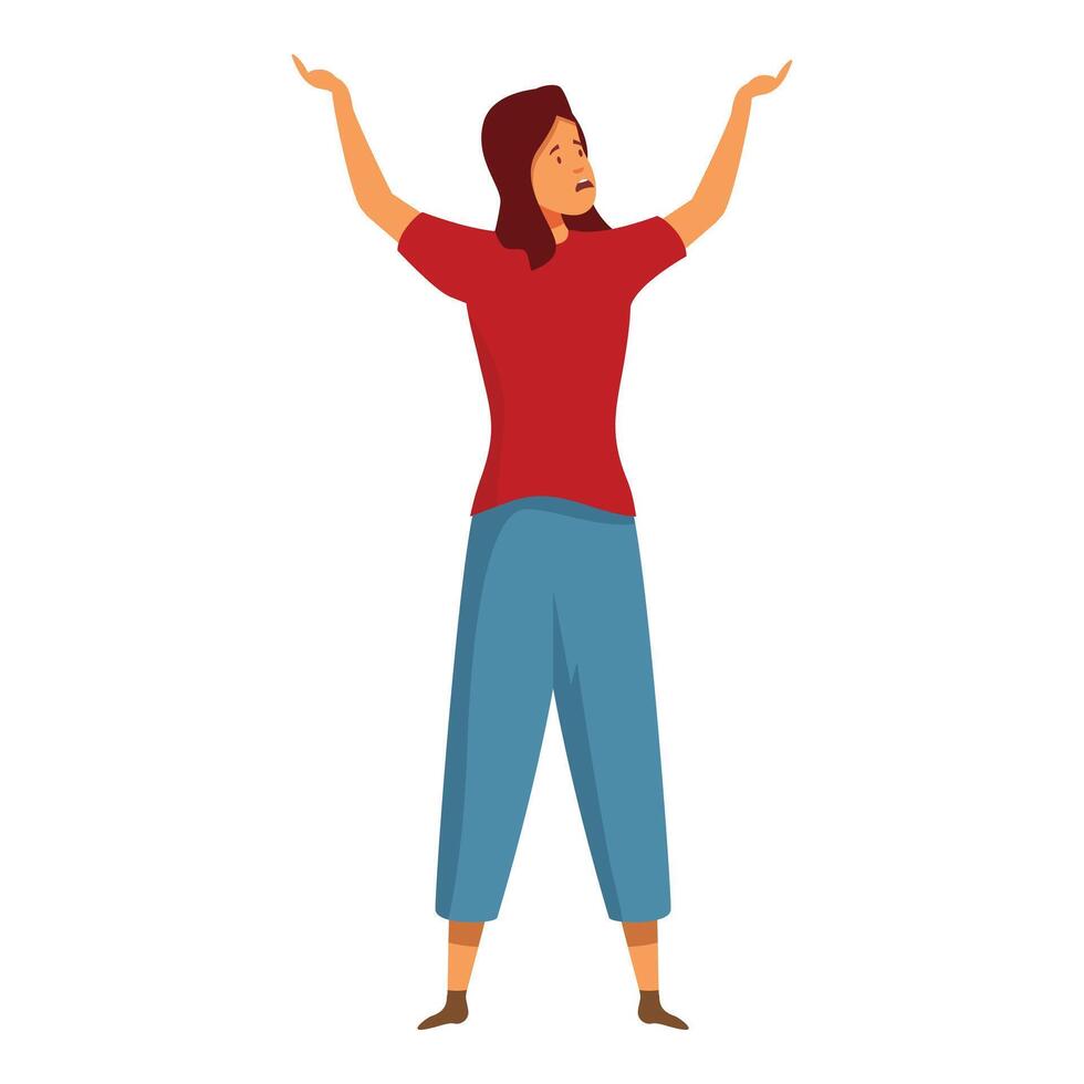 Young woman raising hands asking for help vector
