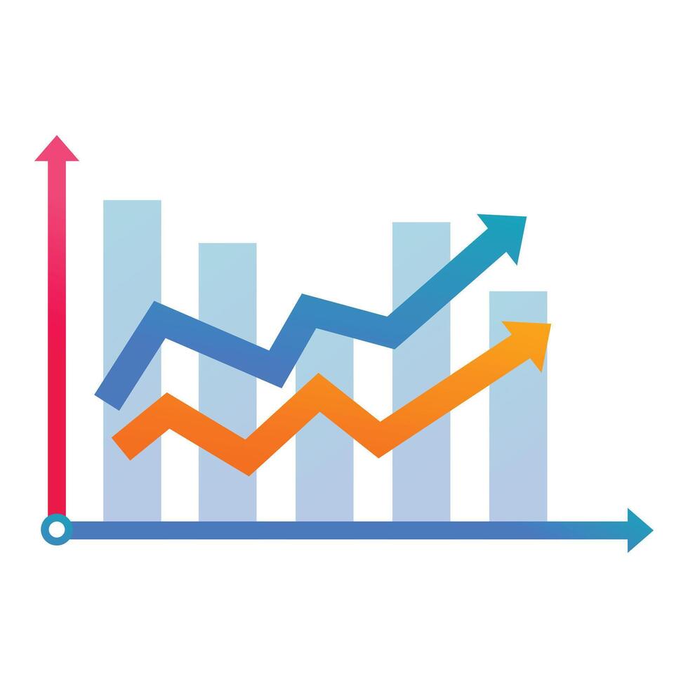 Colorful financial chart showing growing business success with upward trend arrows vector