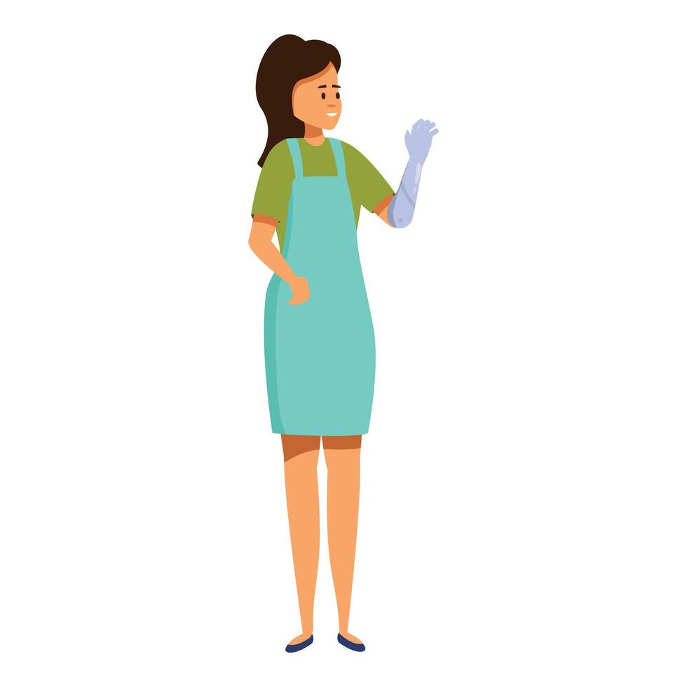 Smiling woman with prosthetic arm standing and gesturing vector