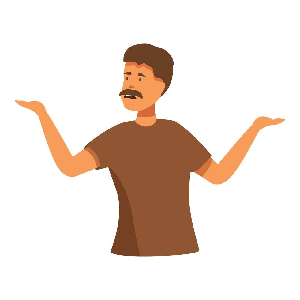 Confused young man shrugging his shoulders spreading hands vector