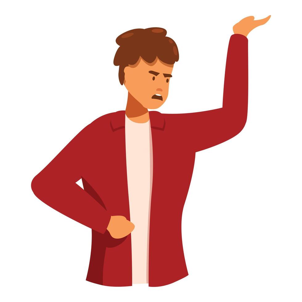 Young man arguing raising his arm in anger vector illustration
