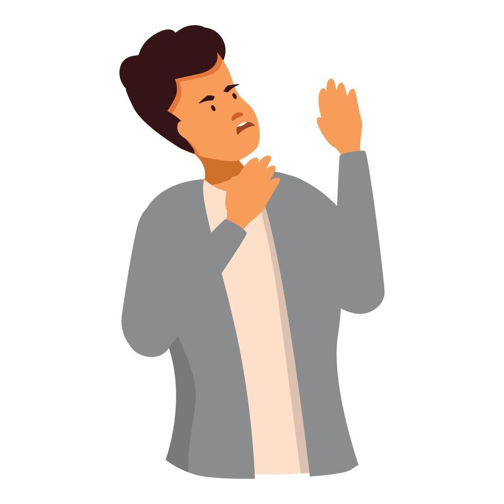 Young man is feeling scared and defending himself raising his hands vector