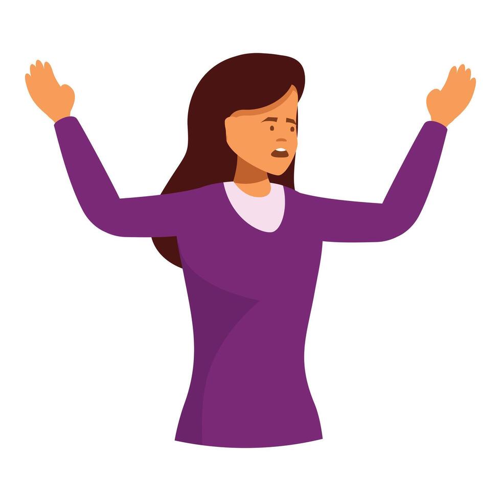 Young woman is raising her arms and expressing frustration vector