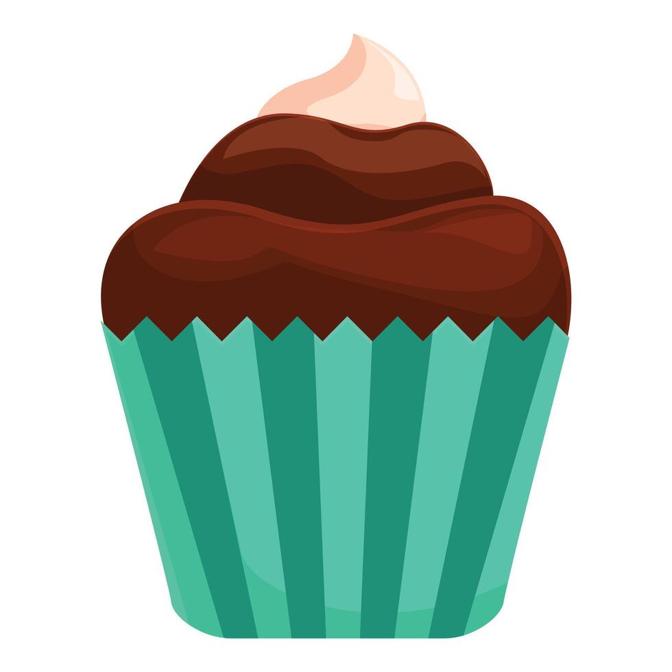Chocolate cupcake with cream swirl on white background vector