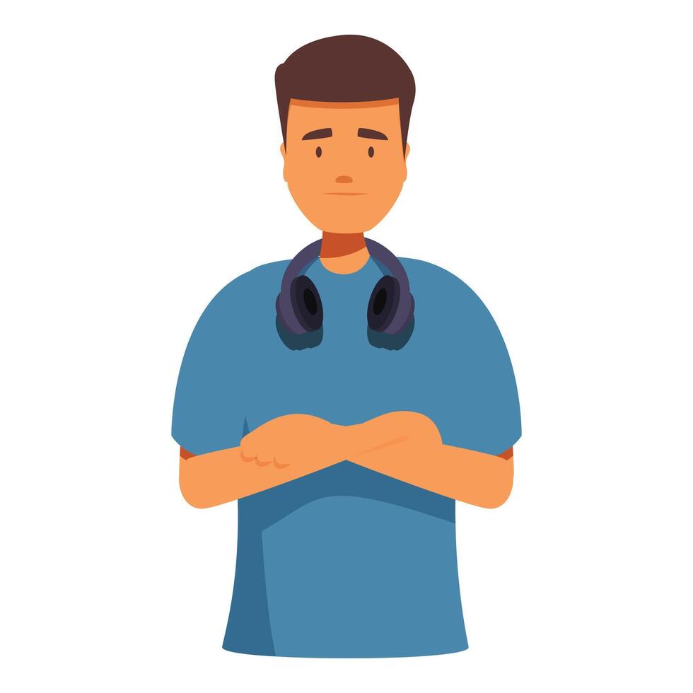 Serious young man with headphones is crossing his arms vector