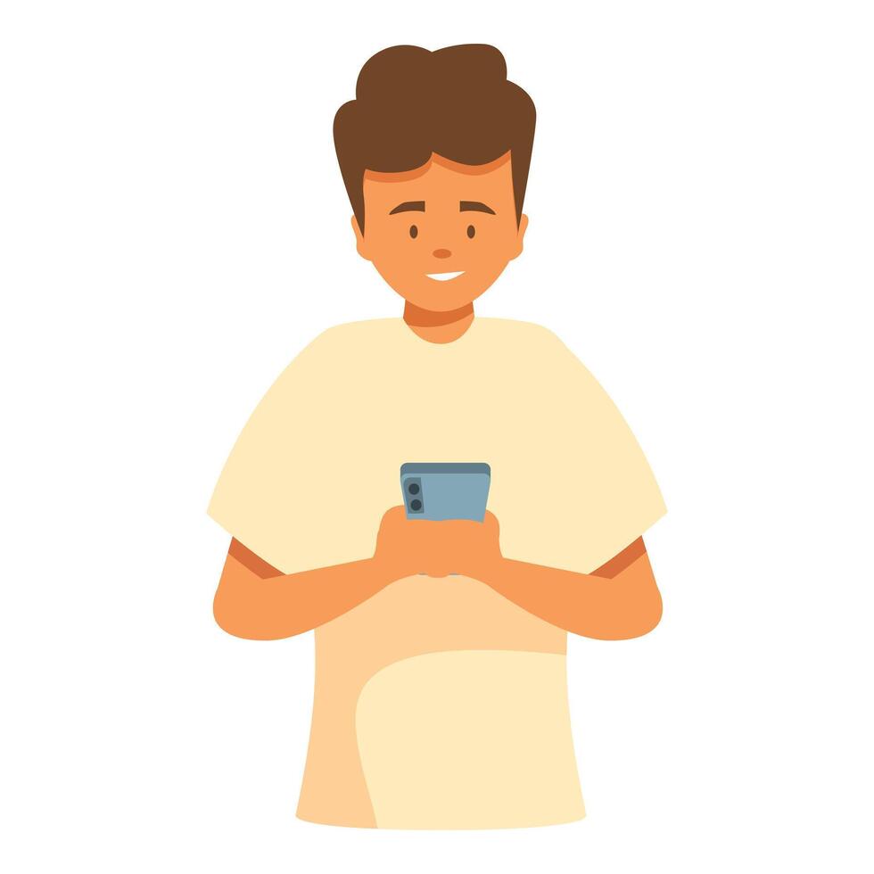 Young man is using his smartphone, engaging with technology vector