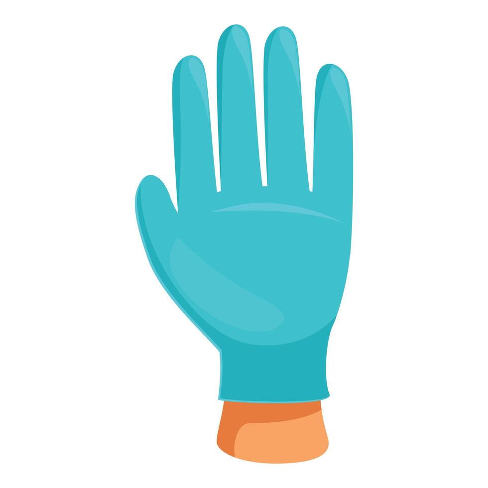 Hand wearing a blue medical glove is showing open palm gesture vector