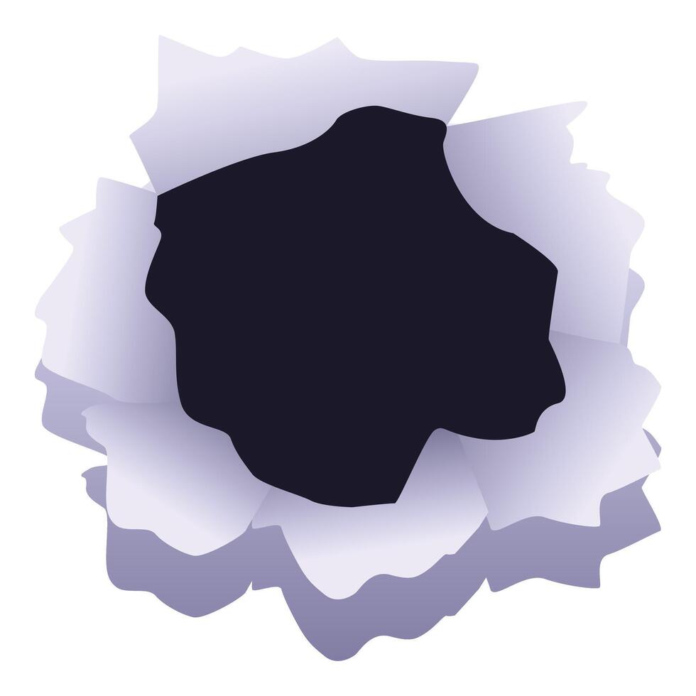 Bullet hole tearing through metal surface creating ragged edges vector