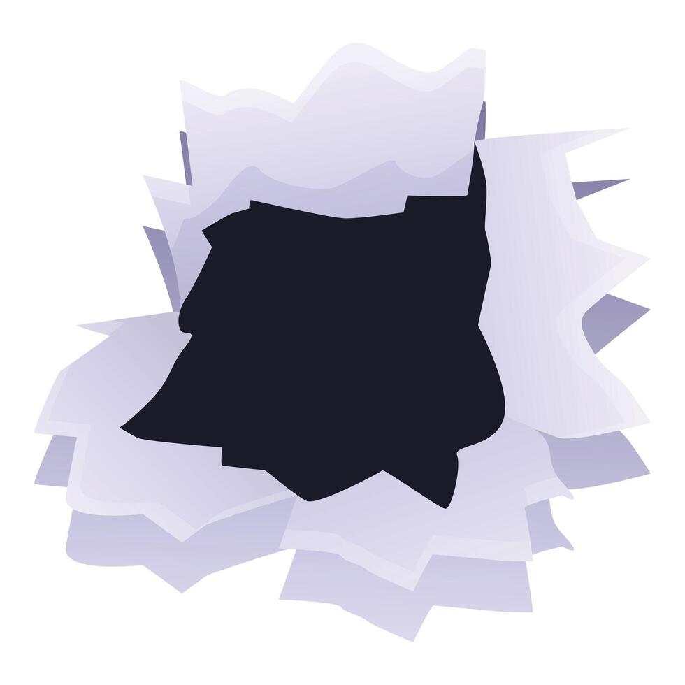 Bullet hole leaving ragged edges in torn paper vector