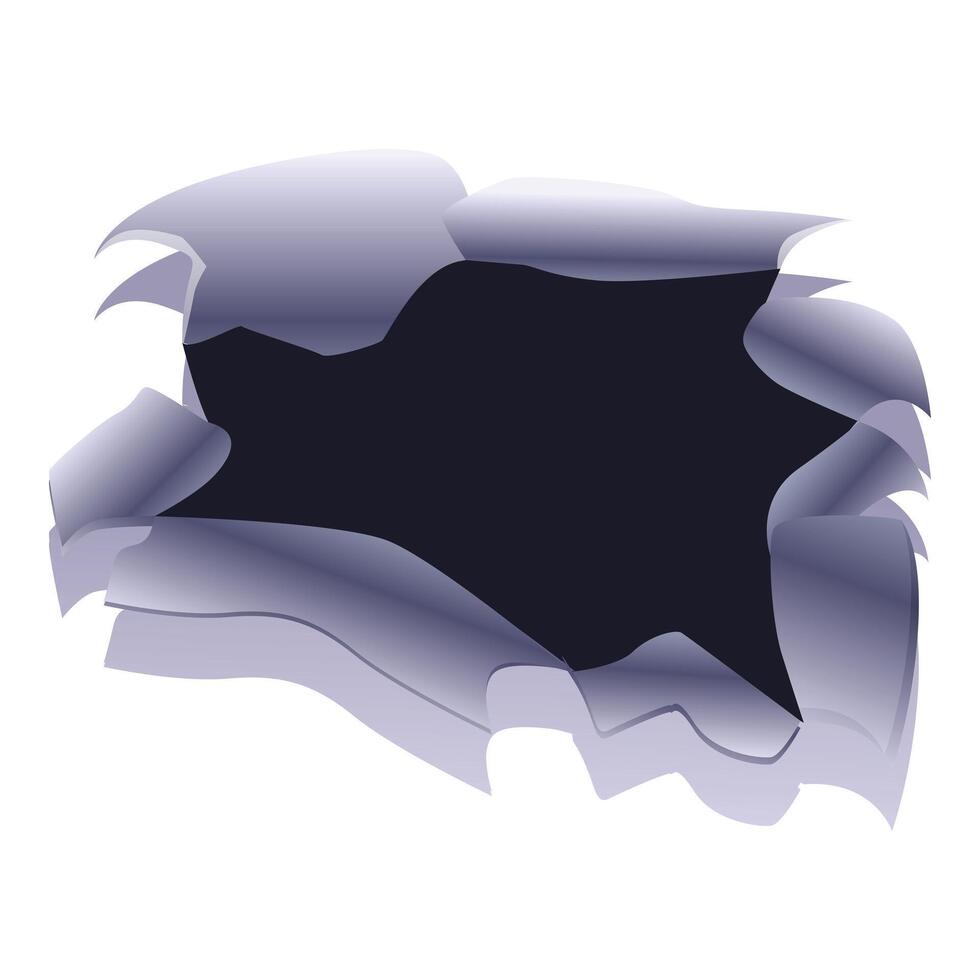 Torn metal hole with ripped edges revealing dark background vector