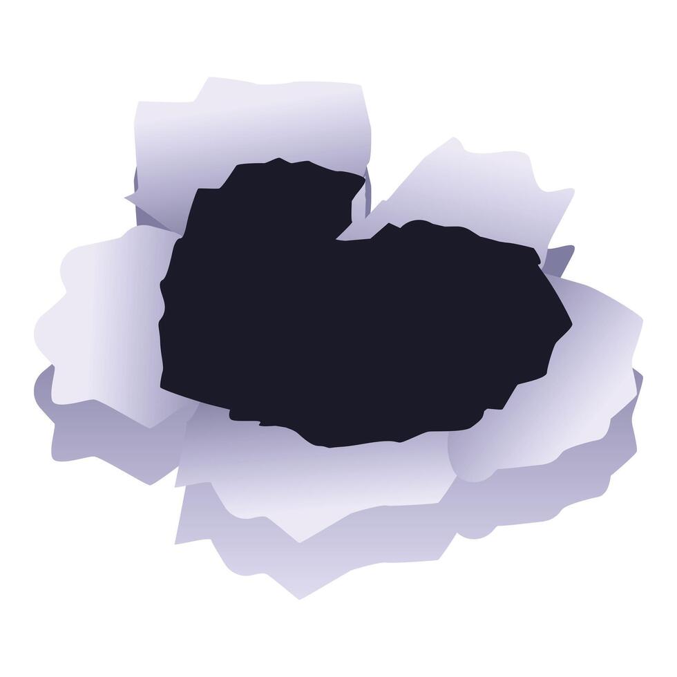 Bullet hole leaving ragged edges in torn paper vector