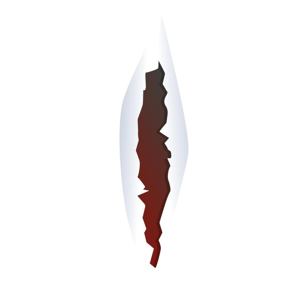 White surface breaking with hole revealing red layer vector