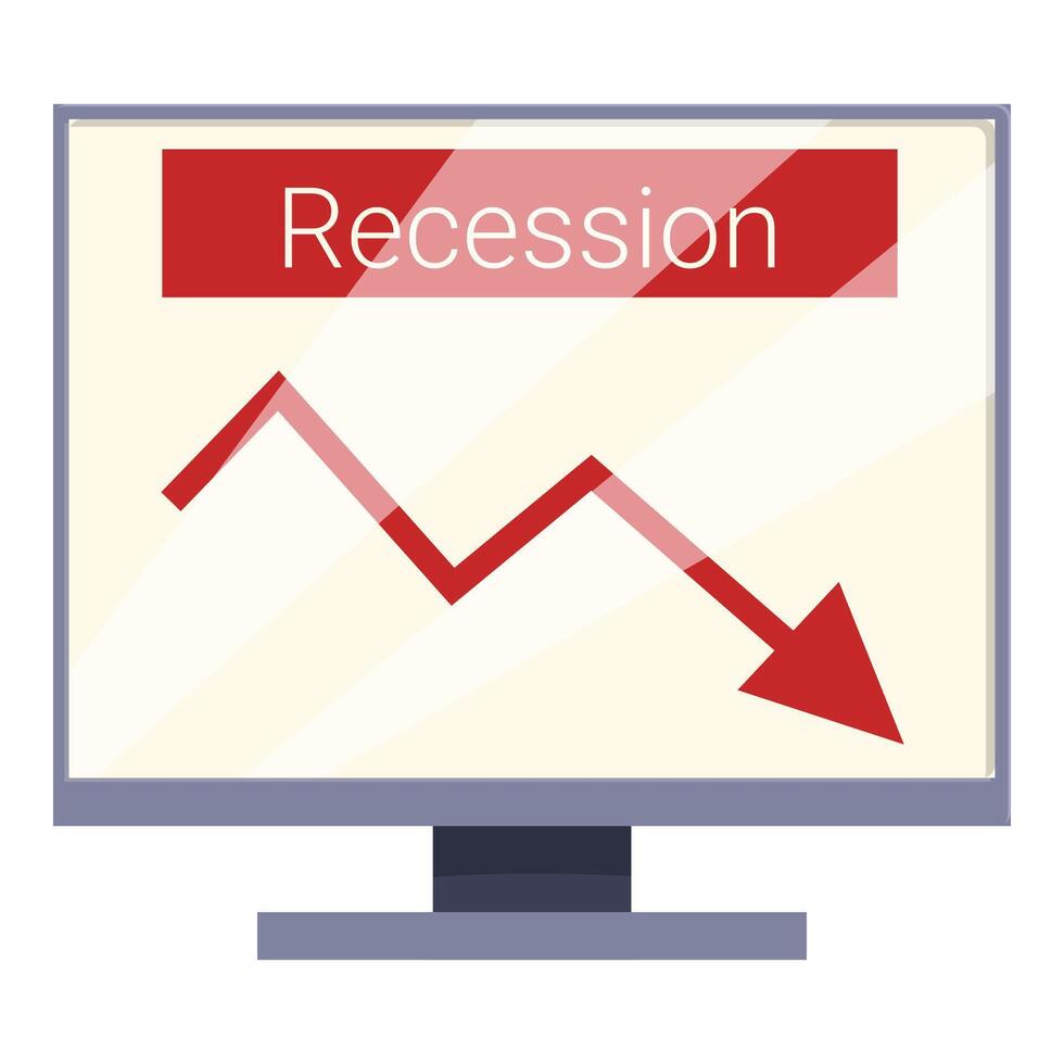 Recession graph showing economic downturn on computer screen vector