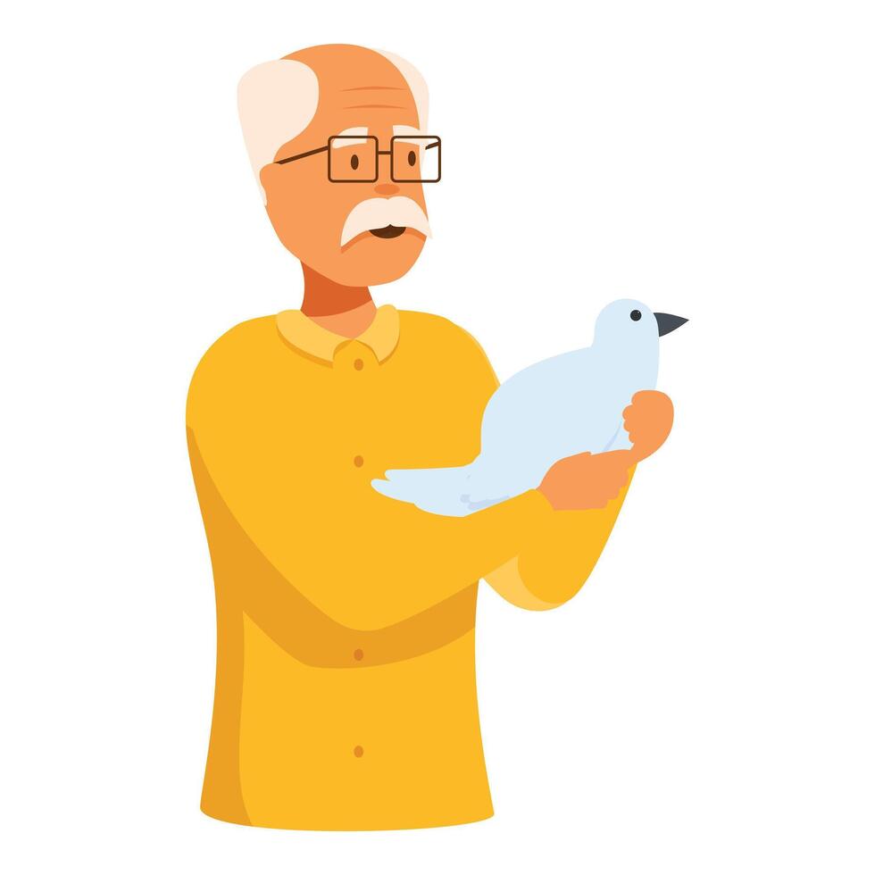 Senior man holding a white dove symbolizing peace and hope vector