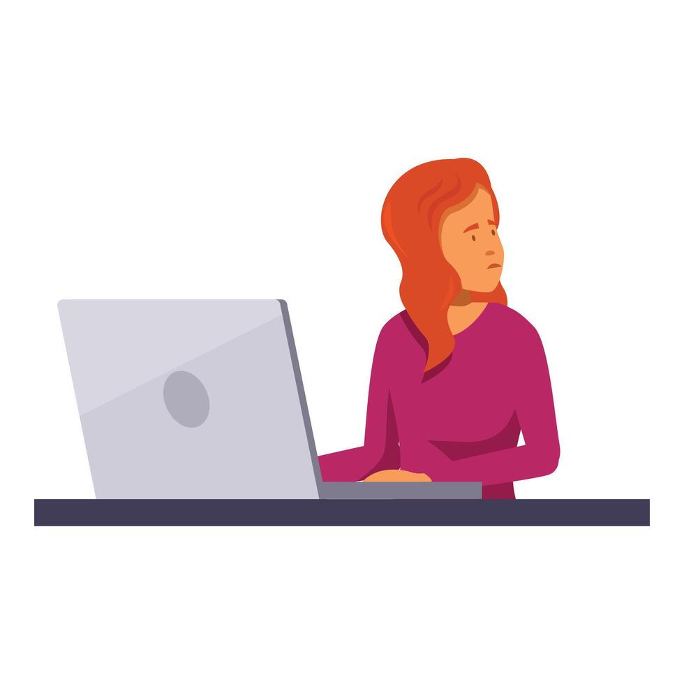 Pensive businesswoman working on laptop at desk vector