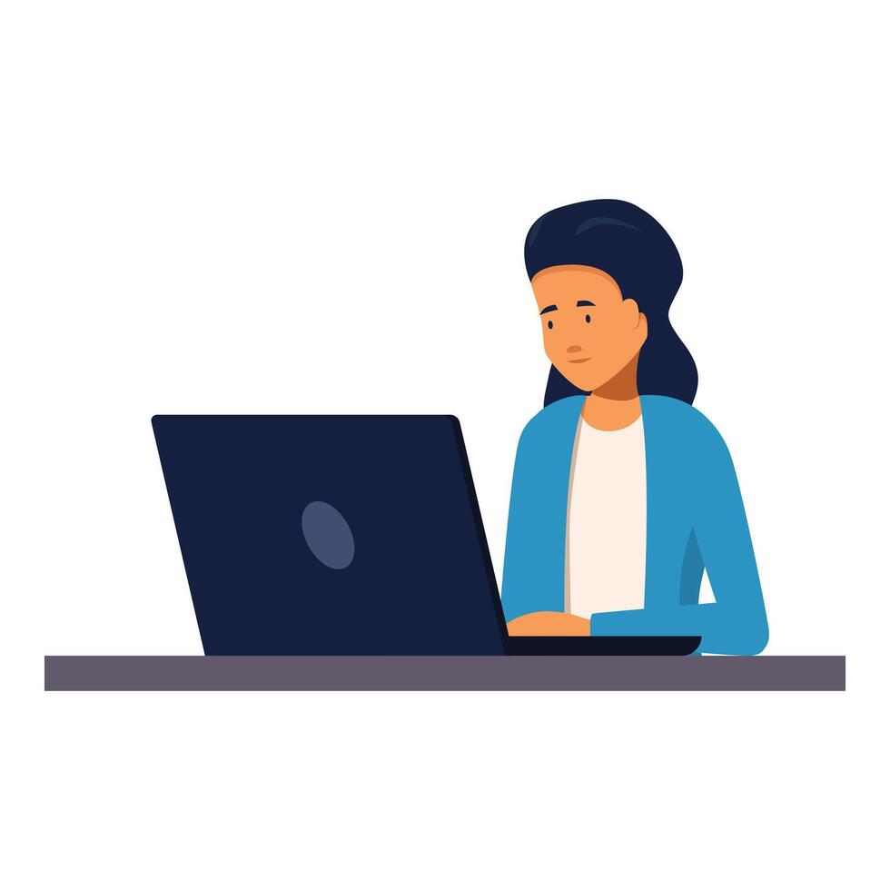 Young woman working from home office using laptop computer vector