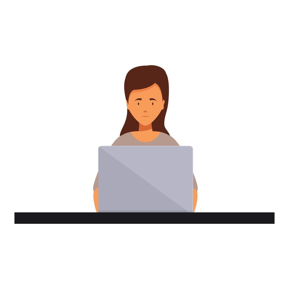 Young woman working from home office using laptop computer vector