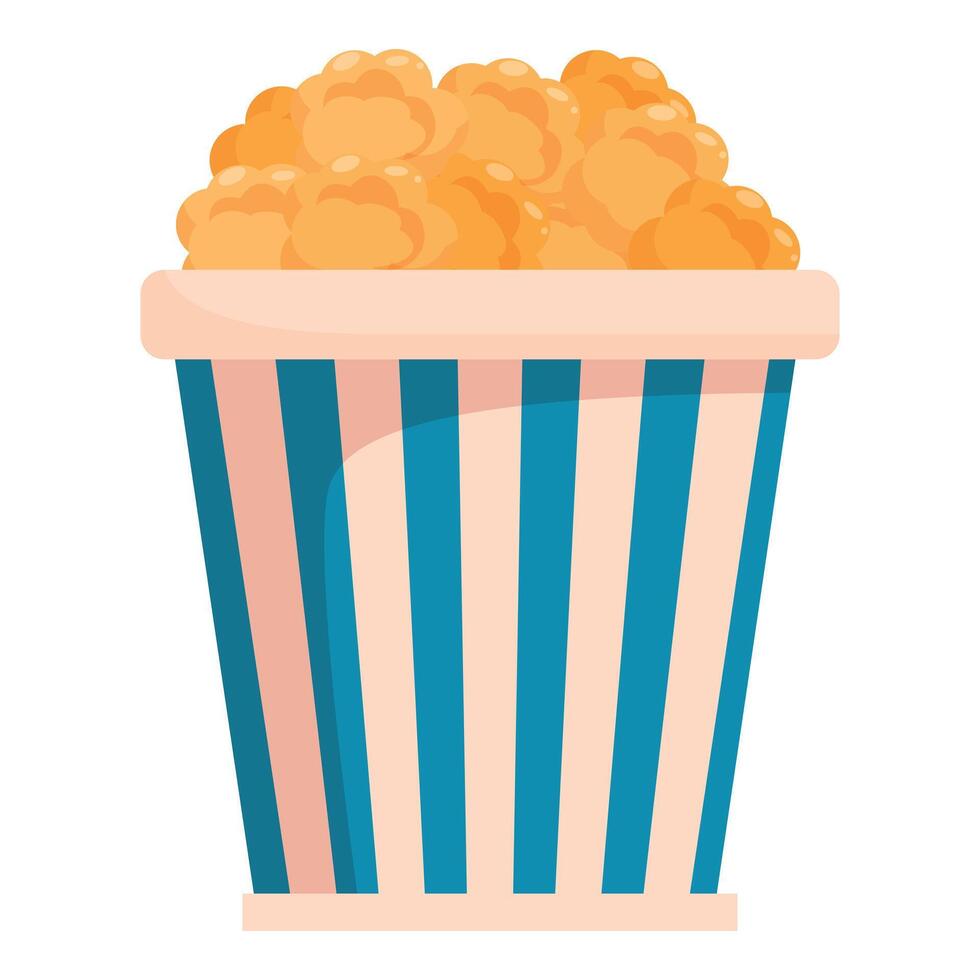 Striped bucket overflowing with buttery popcorn for a movie snack vector
