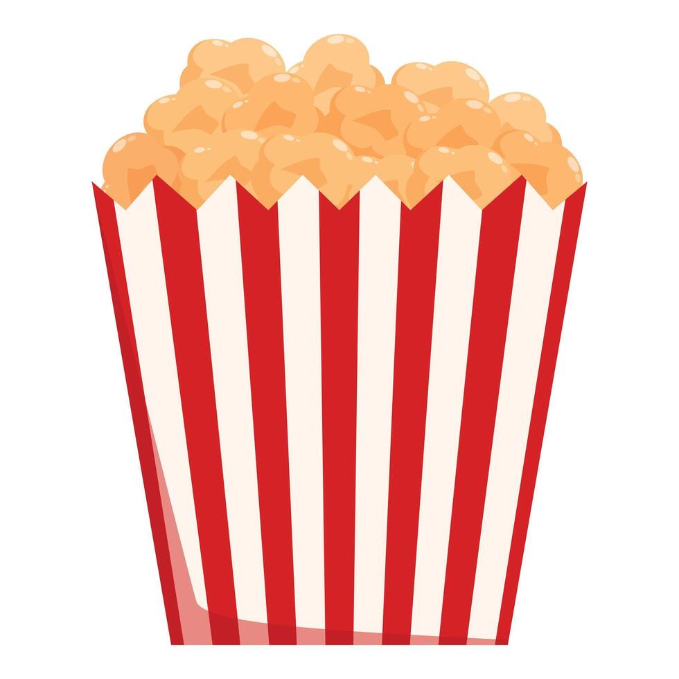 Classic red and white striped popcorn bucket overflowing with buttery popcorn vector