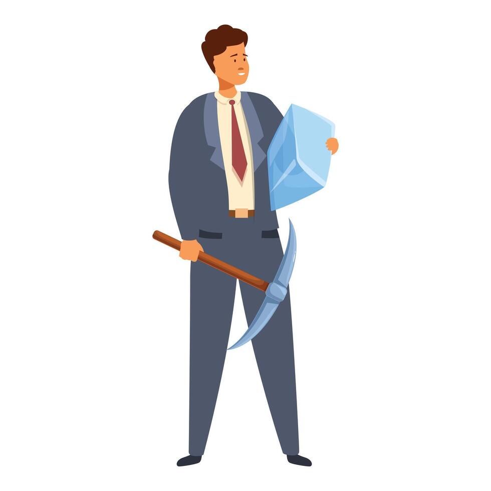 Businessman holding pickaxe and diamond extracting value concept vector