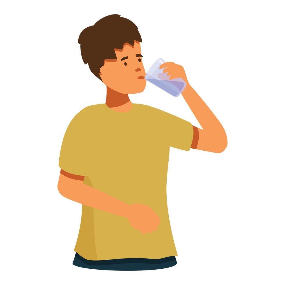 Young man drinking water from glass, refreshing hydration concept vector