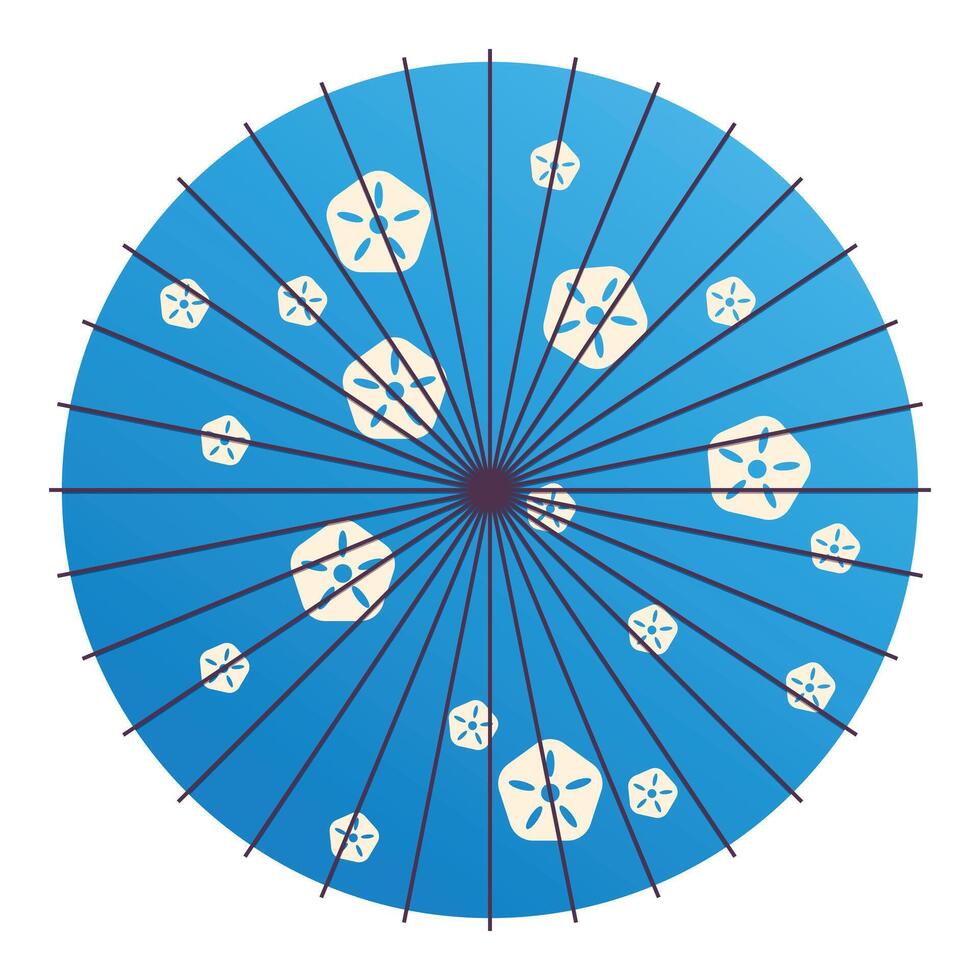 Traditional japanese parasol showing blue fabric and floral pattern vector