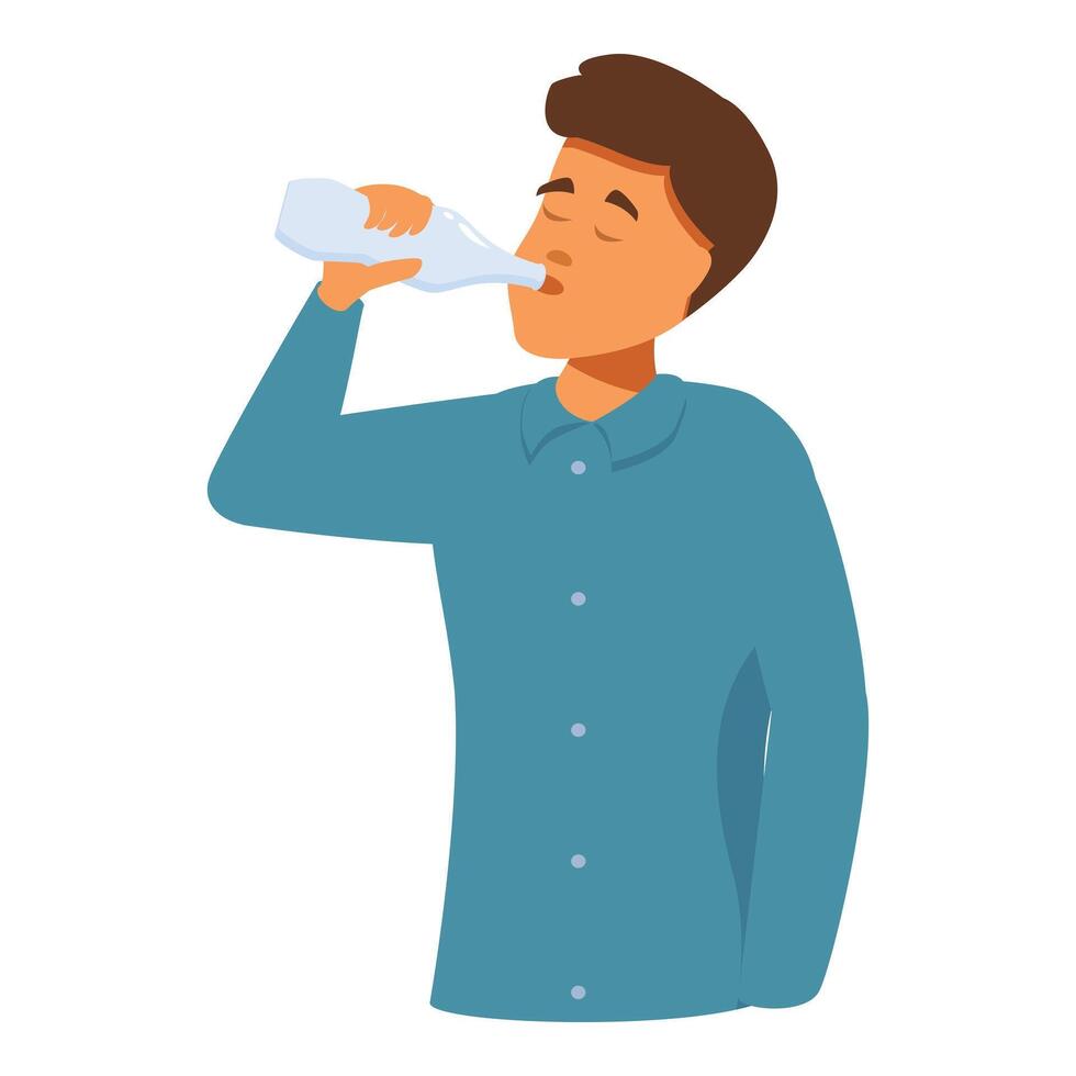 Young man drinking fresh water from bottle after workout vector