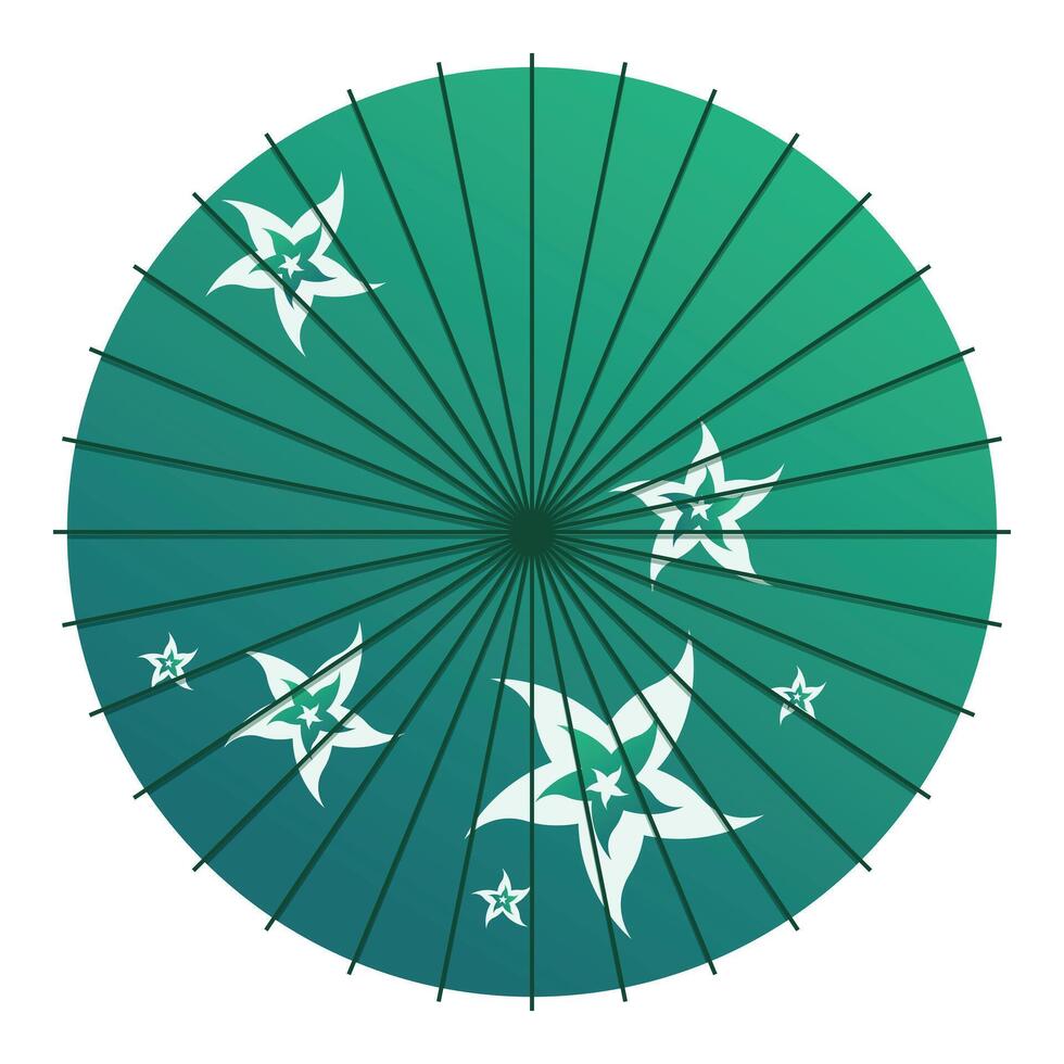 Traditional japanese umbrella showing floral pattern on teal background vector