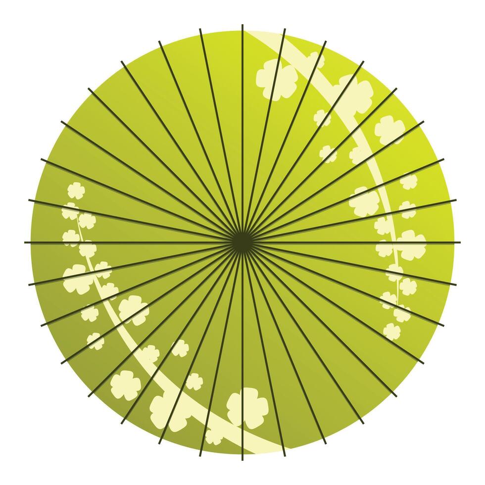 Traditional japanese umbrella showing floral pattern on green background vector