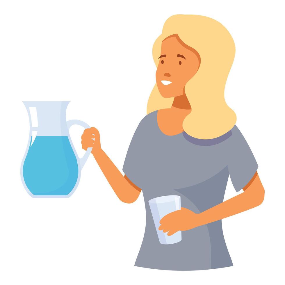 Young woman holding water pitcher and glass promoting health and hydration vector