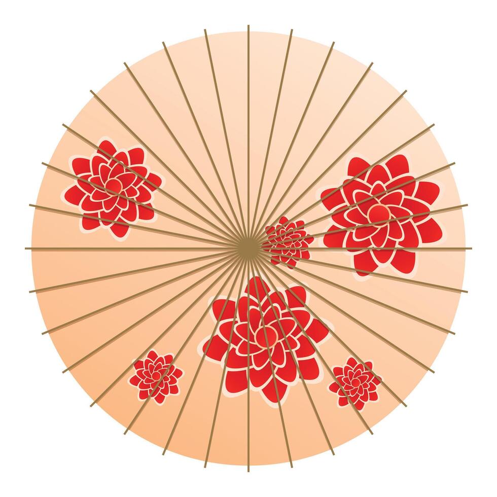 Traditional japanese parasol showing red floral pattern on cream background vector