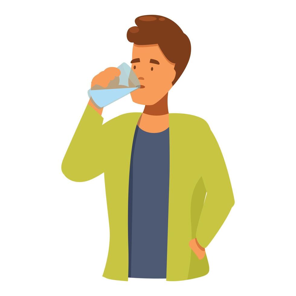 Young man drinking water from glass vector